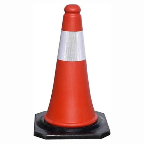 PVC TRAFFIC CONES WITH REFLECTIVE TAPE &amp; BLACK RUBBER BASE 500MM